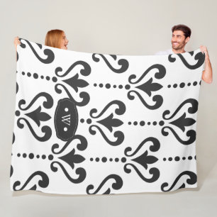 Manta Polar Damasco de Monograma Blanco y Negro de Lujo