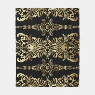 Manta Polar Damasco de oro, patrón árabe floral.