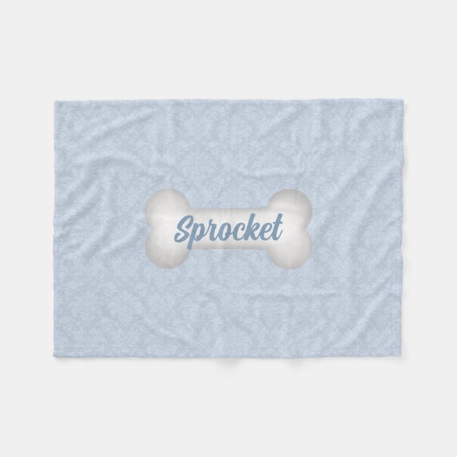 Manta Polar Damasco en azul con Hueso de perro (Frente (Horizontal))