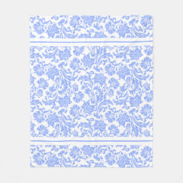 Manta Polar Damasco floral blanco y azul en polvo