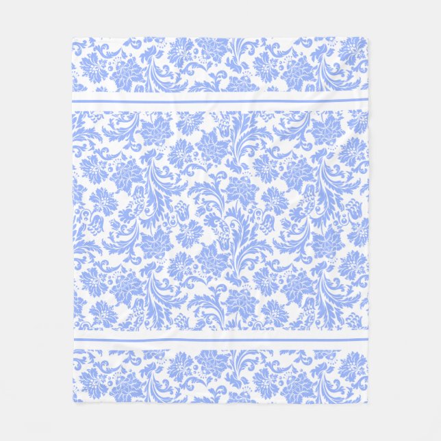 Manta Polar Damasco floral blanco y azul en polvo (Anverso)