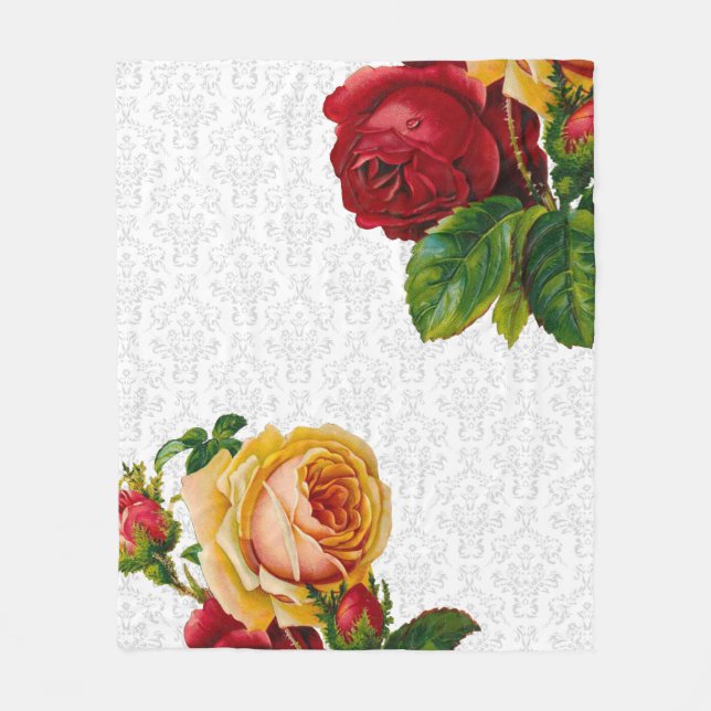 Manta Polar Damasco gris claro elegante floral (Anverso)