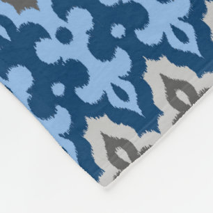Manta Polar Damasco marroquí de ikat, azul y gris / gris