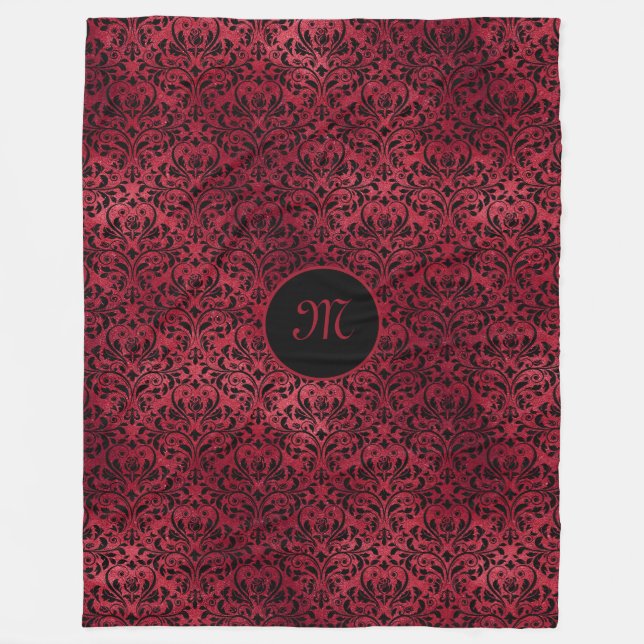 Manta Polar Damasco rojo-negro con monograma (Anverso)