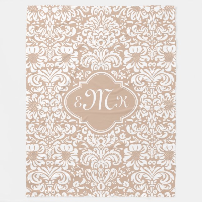 Manta Polar Damascos florales Beige Y Blanco (Anverso)