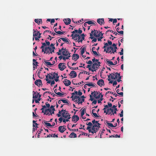 Manta Polar Damascos Florales De Azul Y Rosa