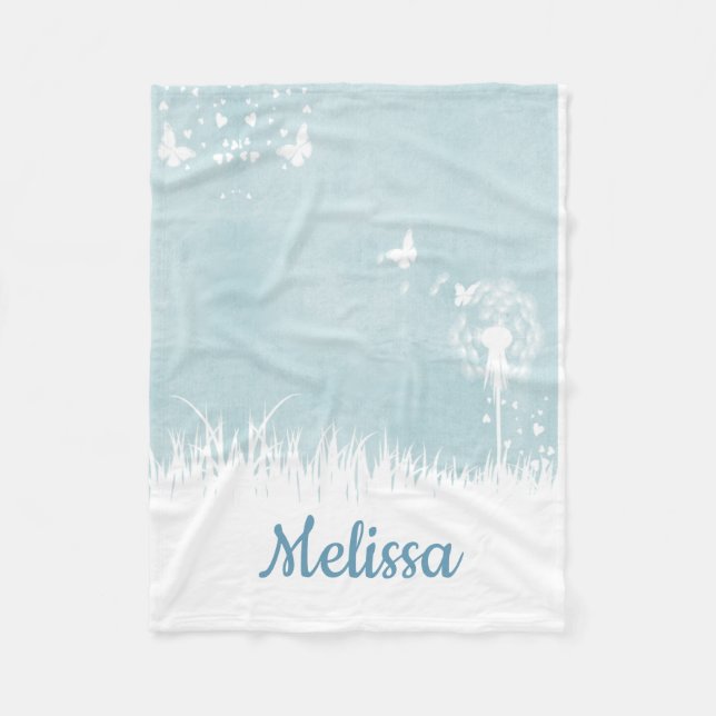 Manta Polar Dandelions, mariposas y cielos azules (Anverso)