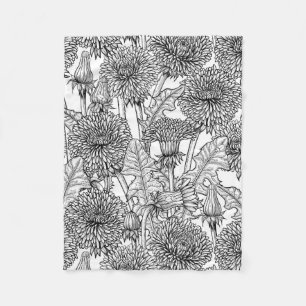 Manta Polar Dandelions, negro y blanco