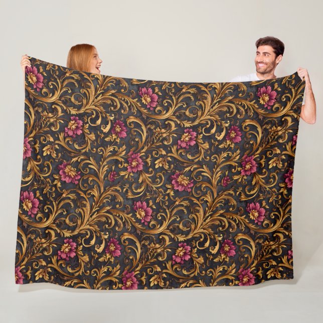 Manta Polar Dark Baroque Floral with Gold Scrolls (In situ)
