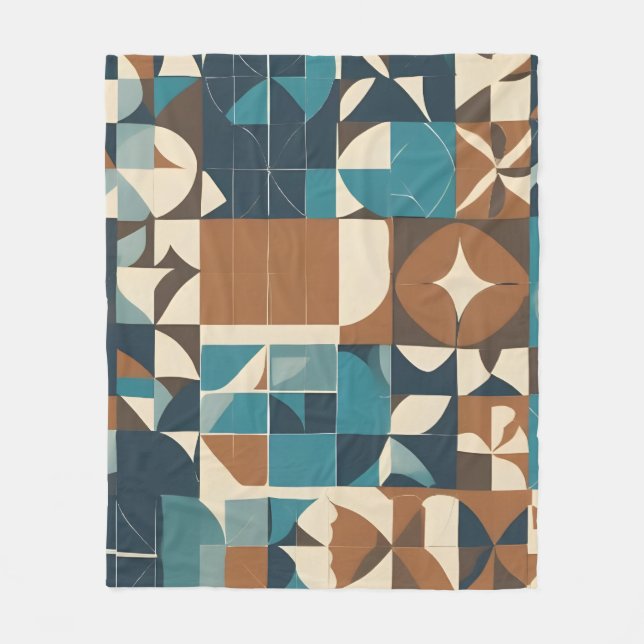 Manta Polar Dark Blue, Teal, Brown, and Tan Geometric Pattern (Anverso)