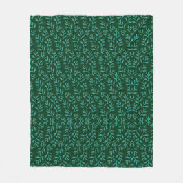 Manta Polar  Dark Green Background with Teal Botanical Leaves