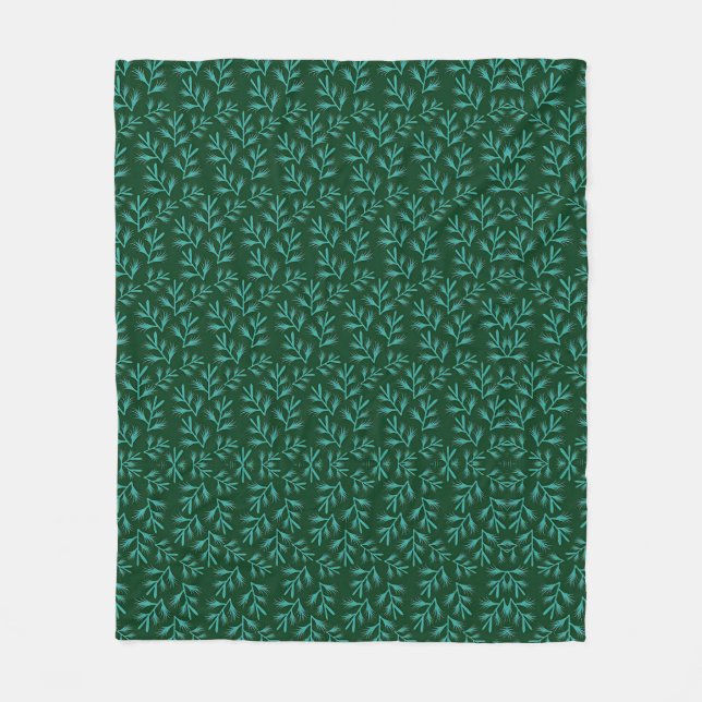 Manta Polar  Dark Green Background with Teal Botanical Leaves (Anverso)