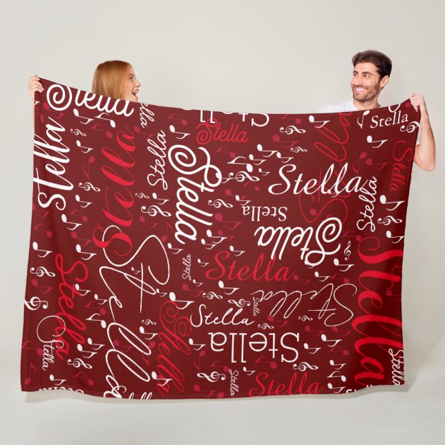 Manta Polar Dark Red Fleece Blanket con notas musicales (In situ)