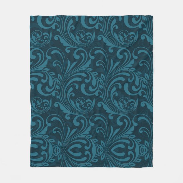 Manta Polar Dark teal floral damask pattern (Anverso)