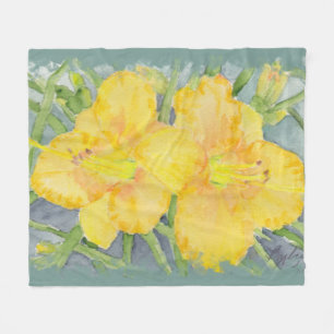 Manta Polar Daylilies de oro de la acuarela