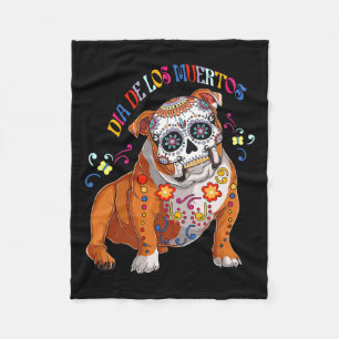 Manta Polar De Los Muertos Bulldog inglés Floral Skull Face M