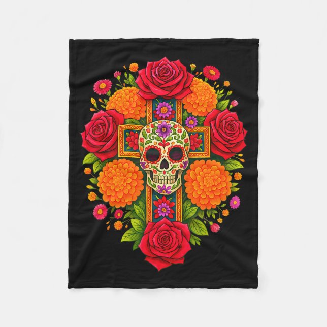 Manta Polar De Los Muertos Day Of The Dead Sugar Skull Christi (Anverso)