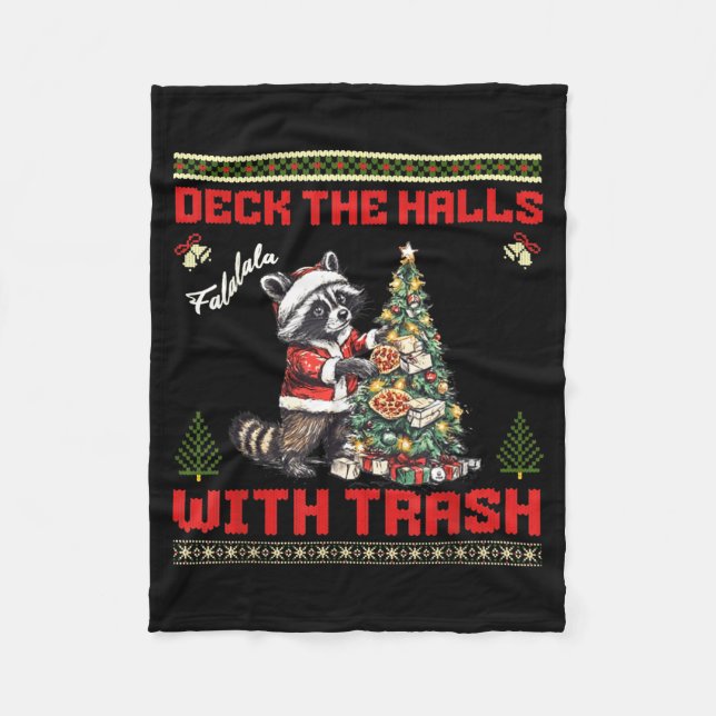 Manta Polar Deck The Halls With Trash Raccoon Ugly Christmas S (Anverso)