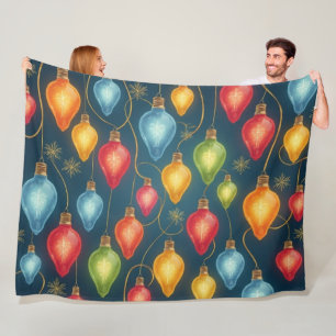 Manta Polar Decoración colorida y vintage de las luces navideñ