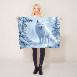Manta Polar Decoración de hielo de lobo blanco y nevado
