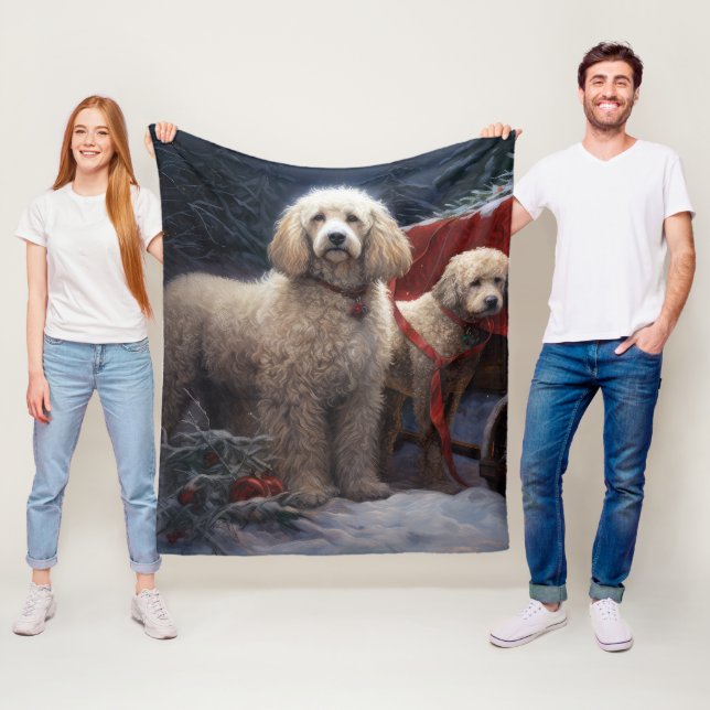 Manta Polar Decoración de los Navidades Poodle Snowy Sleigh (In situ)
