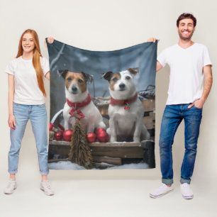 Manta Polar Decoración de Navidad de Trineo Nevado Jack Russel