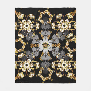 Manta Polar Decoración floral de líneas doradas. elemento de e