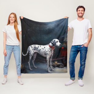 Manta Polar Decoración Navideña de Trineo Nevado Dálmata
