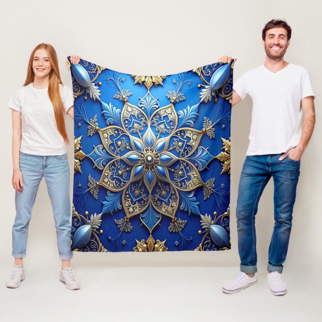 Manta Polar Decorative Blue Gold Fleece Blanket (In situ)