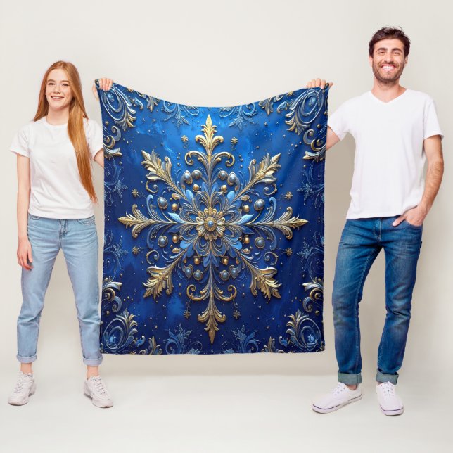 Manta Polar Decorative Blue Gold Fleece Blanket (In situ)