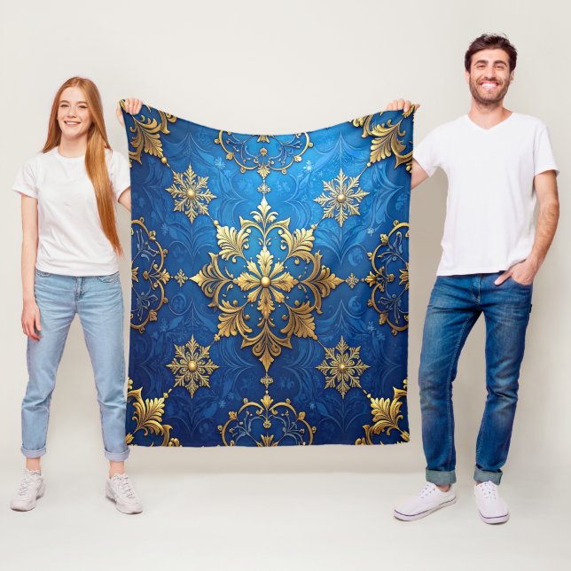 Manta Polar Decorative Blue Gold Fleece Blanket (In situ)