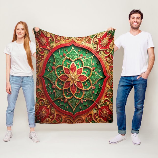 Manta Polar Decorative Red Green Fleece Blanket (In situ)