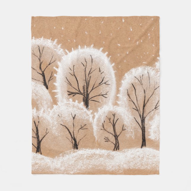 Manta Polar Decorative white trees. Winter branches. A hand-dr (Anverso)