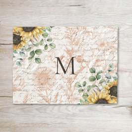 Manta Polar Decoupage de girasol rústico vintage con monograma