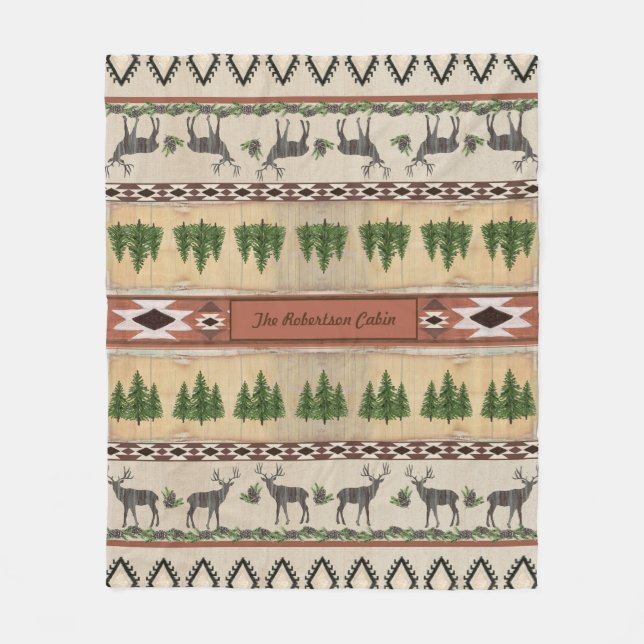 Manta Polar Deer Antler Rustic Wood Forest Cabin Family Name (Anverso)