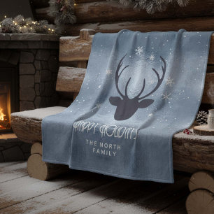 Manta Polar Deer Antlers Silhouette & Snowflakes Blue ID861