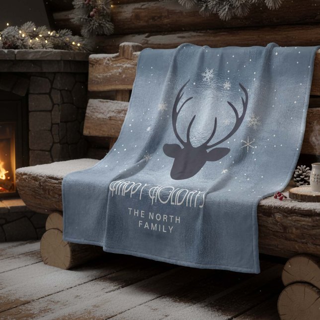 Manta Polar Deer Antlers Silhouette & Snowflakes Blue ID861 (Subido por el creador)