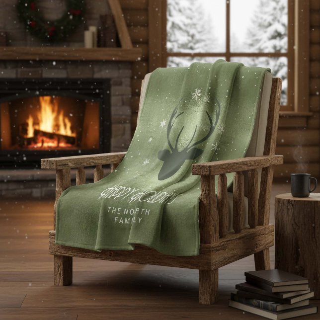 Manta Polar Deer Antlers Silhouette & Snowflakes Green ID861 (Subido por el creador)