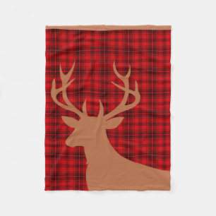 Manta Polar Deer Stag Silhouette Plaid bronceado rojo