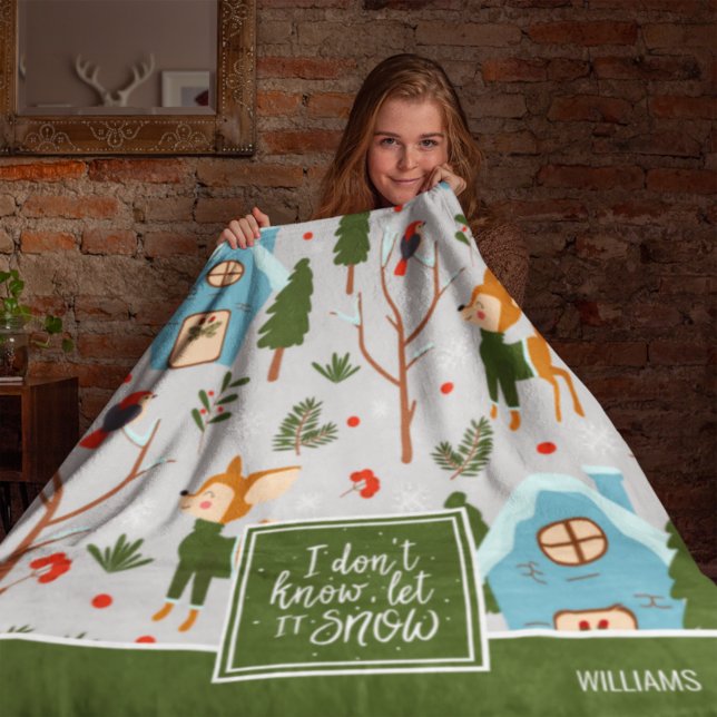 Manta Polar Dejemos que nieva el patrón de reno lindo con nomb (Subido por el creador)