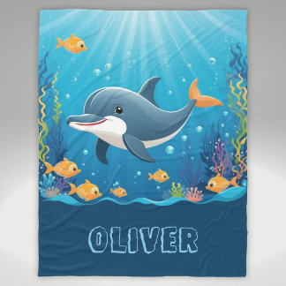 Manta Polar Delfín lindo acuarela personalizada