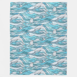 Manta Polar Delfines de vidrio manchado del océano azul