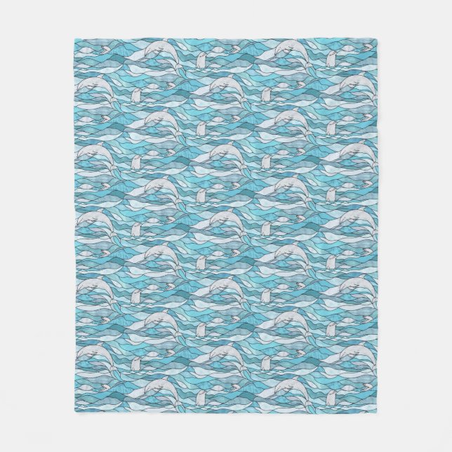 Manta Polar Delfines de vidrio manchado del océano azul (Anverso)
