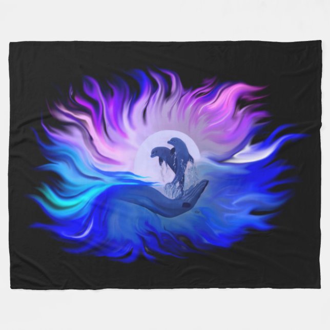 Manta Polar Delfines en la luna (Frente (Horizontal))