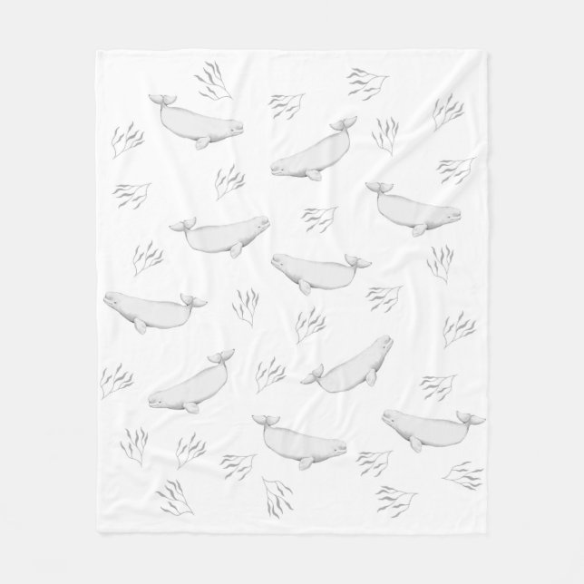 Manta Polar Delicadas ballenas Beluga y Ilustracion de maleza  (Anverso)