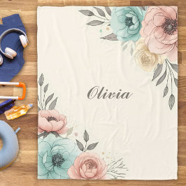 Manta Polar Delicados Flores Sketchy Acuarela 