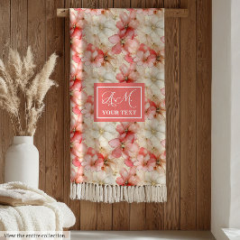 Manta Polar Delicate Ink Blush Pink Gold Floral Chic Monogram