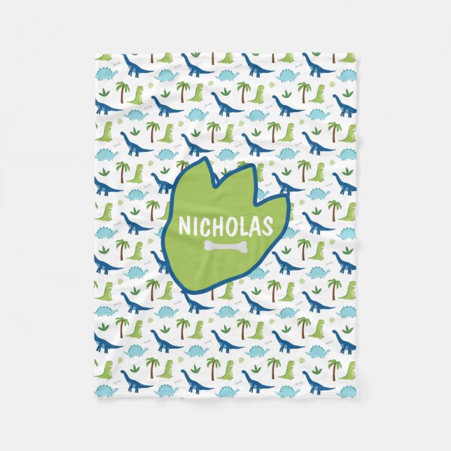 Manta Polar Deliciosos dinosaurios azules y verdes (Anverso)