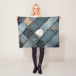 Manta Polar Denim Nombre personalizado parches jeans azules pa