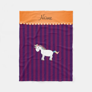 Manta Polar Denominación personalizada unicornio rayas moradas